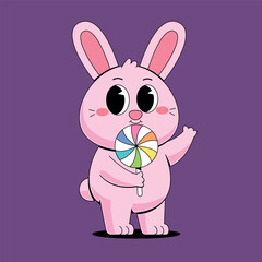 Cute bunny with lollipop candy