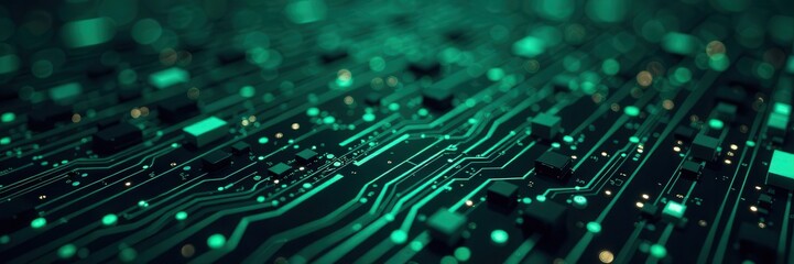 Obraz premium Dark teal abstract vector, high-tech circuit board pattern, network, innovation