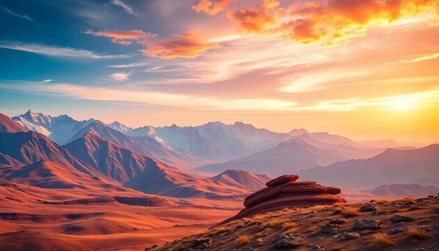 Majestic Sunset over Dramatic Red Mountains and Valley - Powered by Adobe