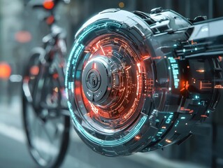 Fototapeta premium Innovative High-Tech Security Bicycle Lock Mockup Featuring Smart Technology and Design Elements