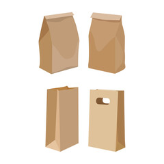 Vector illustration of food paper packaging in cartoon flat style.  Reusable or recycle product for fast food package. Take away food supplies product industry