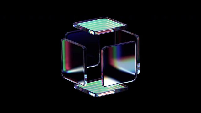 Abstract animation, rotating glass cube, 4k seamless looped video, 3d render