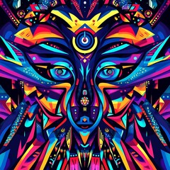Abstract face, vibrant colors, geometric design, futuristic art