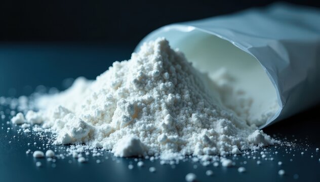 Close-up of white powder in plastic bag, dimly lit background, cocaine, beach
