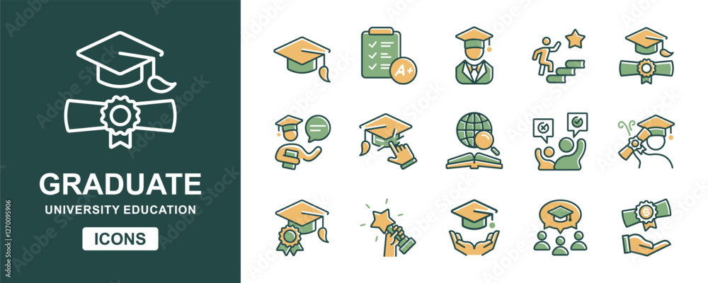 Aufkleber education student graduation icon set university school online learning knowledge cognition success 