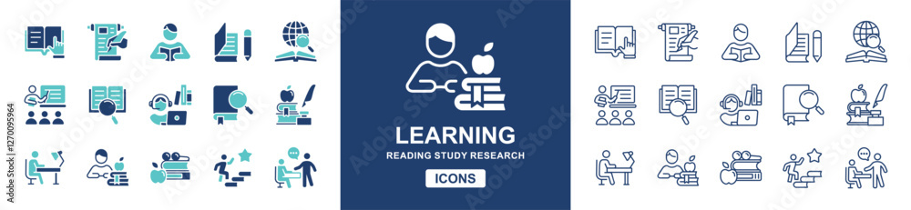 Aufkleber student read and learn icon set education online learning course study reading book signs vector lin