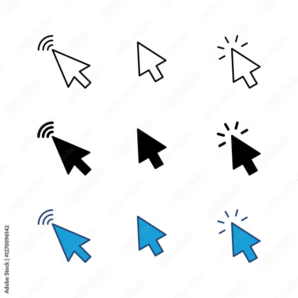 Poster click icon set. pointer arrow icon. cursor icon vector