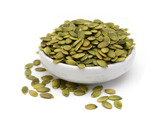 Pumpkin seeds or pepitas, isolated on white background