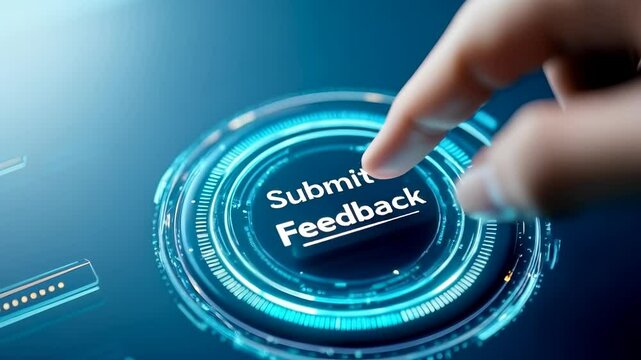Futuristic Design Hand Pressing Feedback Button on Digital Interface for Enhanced User Experience