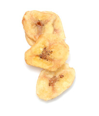 Banana chips on white background