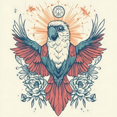 Fototapeta premium Parrot Graphic Art with Floral Design