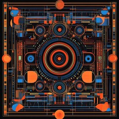 Obraz premium Abstract geometric design, symmetrical pattern, futuristic art