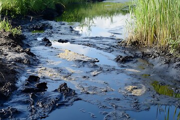 Obraz premium Polluted Waterway - Environmental Disaster