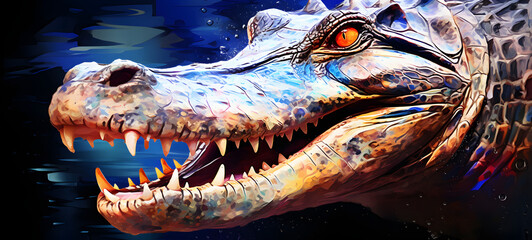 Abstract modern art collage portrait of crocodile, ai generative