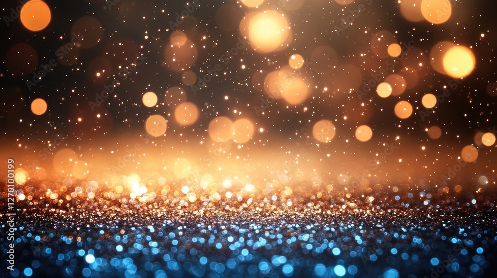 Wall mural gold abstract background with sparkle bokeh texture design for christmas and social media backdrop.