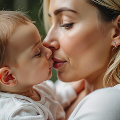 Fototapeta premium Mother and baby sharing tender moment in close-up