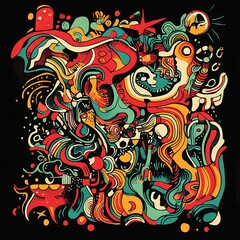 Abstract colorful graphic design, vibrant patterns, bold colors, dynamic composition