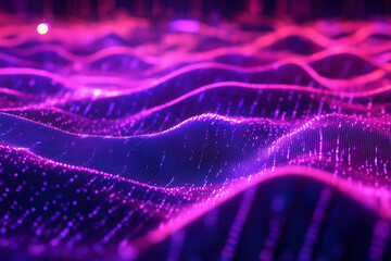 Wave line light gradient dark background. Digital backdrop of enormous data and abstract technologies. Dynamic rendering.