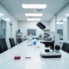 Microscope on table in modern laboratory