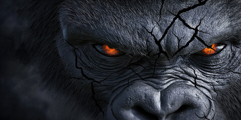 Detailed face of serious gorilla in 3d render illustration style. A symbol of masculinity and rawness.