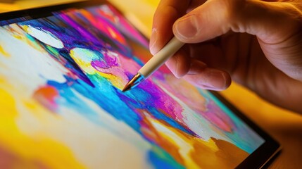 Digital Painting on Tablet: A Close-Up View of Artistic Creation