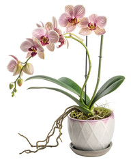 Detailed orchid in flowerpot isolated on transparent background png