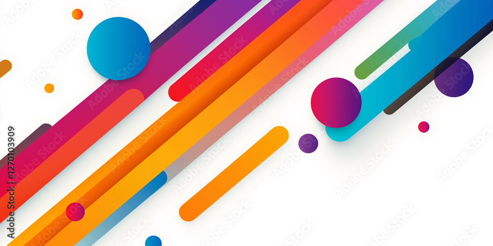 Poster colorful diagonal lines and circles creating dynamic abstract background