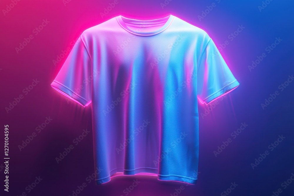 Wall mural Neon glowing T-shirt design on colorful background for fashion branding