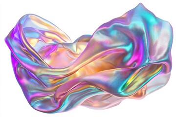 Obraz premium A flowing, abstract fabric-like structure with a mesmerizing iridescent surface, reflecting shades of blue, purple, gold, and pink