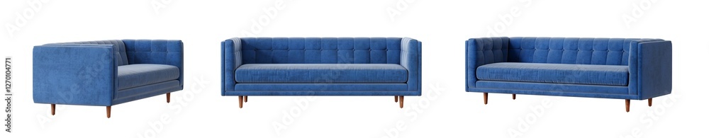 Poster blue sofa set isolated on transparent background. 3d render. 3d illustration.