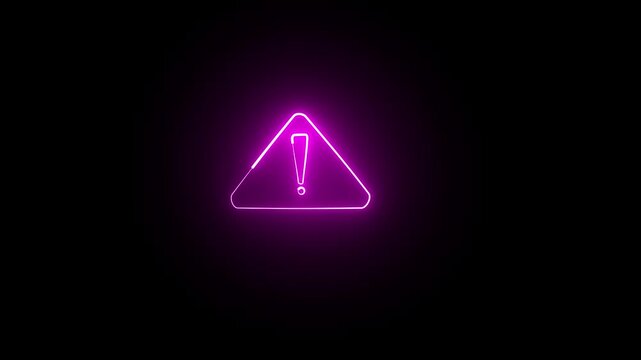 Animated  Glowing Neon Sign and pink Color Exclamatory dangerous  problem  Icon Mark Animation.