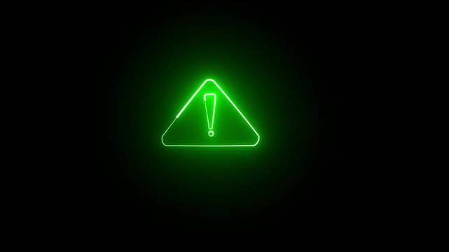 Animated  Glowing Neon Sign and green Color Exclamatory dangerous  problem  Icon Mark Animation.