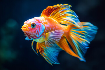 Fototapeta premium Colorful tropical large fish - exotic underwater animals isolated black background.