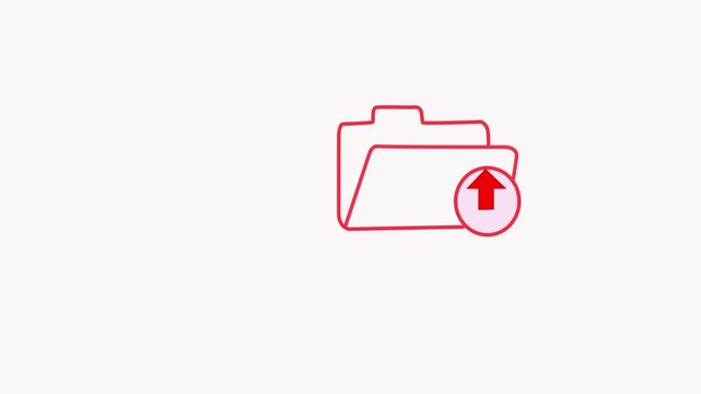 Document file and information database upload or transfer process with arrow icon animation. up load red folder icon on white background