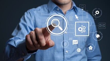 Man interacting with digital interface using touchscreen functionality