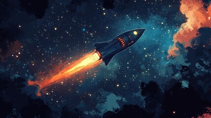Obraz premium Rocket launch into space cosmic voyage digital art outer space aerial view adventure and exploration