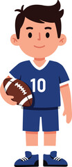 Fototapeta premium Young boy holding a football in minimal flat vector art