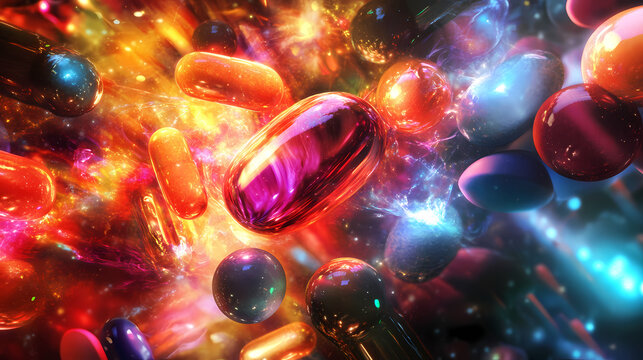 Conceptual representation of supplements with energy streams flowing in balance, visualizing minerals harmonizing the body. Harmonic Energy Constructs. Illustration