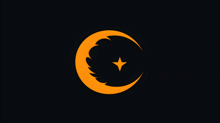 Fototapeta premium Orange Crescent Moon Symbol on Dark Background