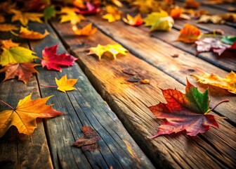 Season's beauty: weathered wood and vibrant autumn leaves.