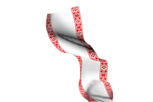 White cloth floating with red border design