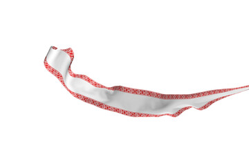 White cloth floating with red border design
