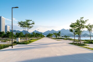 Fototapeta premium Urban pathway exploration scenic city park photography daylight wide angle tranquil atmosphere