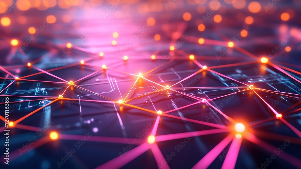 Poster futuristic network connection: abstract data flow with glowing nodes