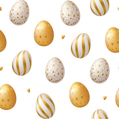Easter seamless pattern with golden decorative eggs isolated on white background.	
