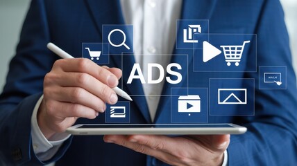 Man using a tablet to manage online advertisements effectively