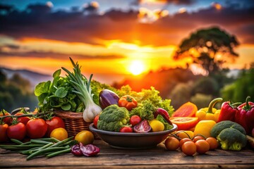 Shadowy elegance: fresh vegan fruits & vegetables, a striking visual for healthy living.