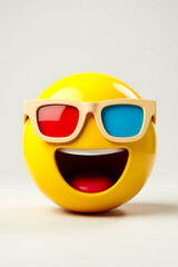 cheerful yellow emoticon with 3d glasses expresses pure joy