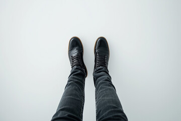 close up of feet in black shoes