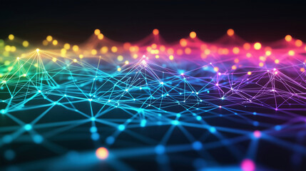 Abstract Digital Technology Background with Glowing Green Connections and Light Points